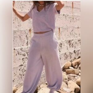 Textured Light Purple Knit Crop Top Free People Beach Nolan Sweater Shirt S